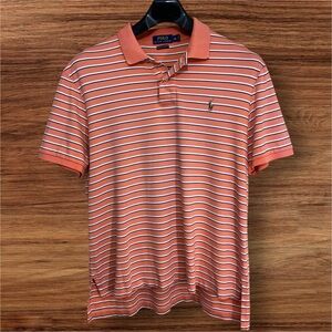 Polo Ralph Lauren Men’s Pima Soft Touch Orange w/ White & Blue Stripes Polo. XL.